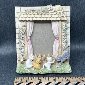 1991 Vintage Picture Frame 3D Cats Garden Window Scene Whimsical Holds 2.5 x 3"